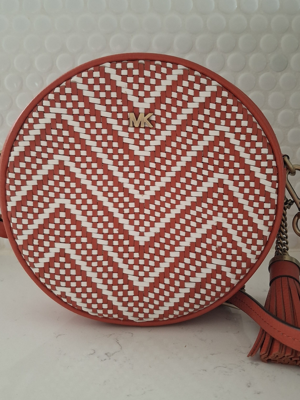 EUC Michael Kors Woven Chevron Leather Canteen Crossbody Bag